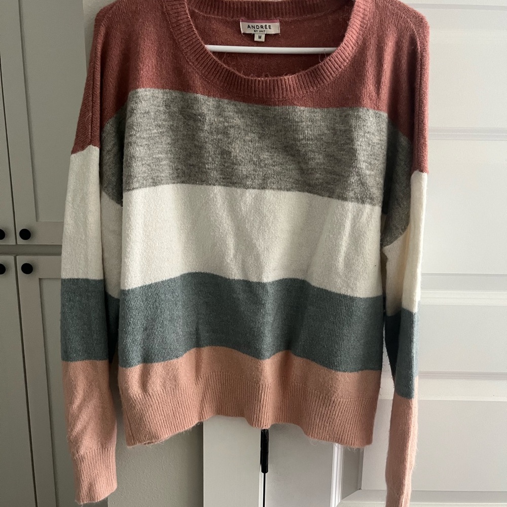 Andree Striped Crewneck Sweater in Rust, Gray, Cream, Teal, Blush